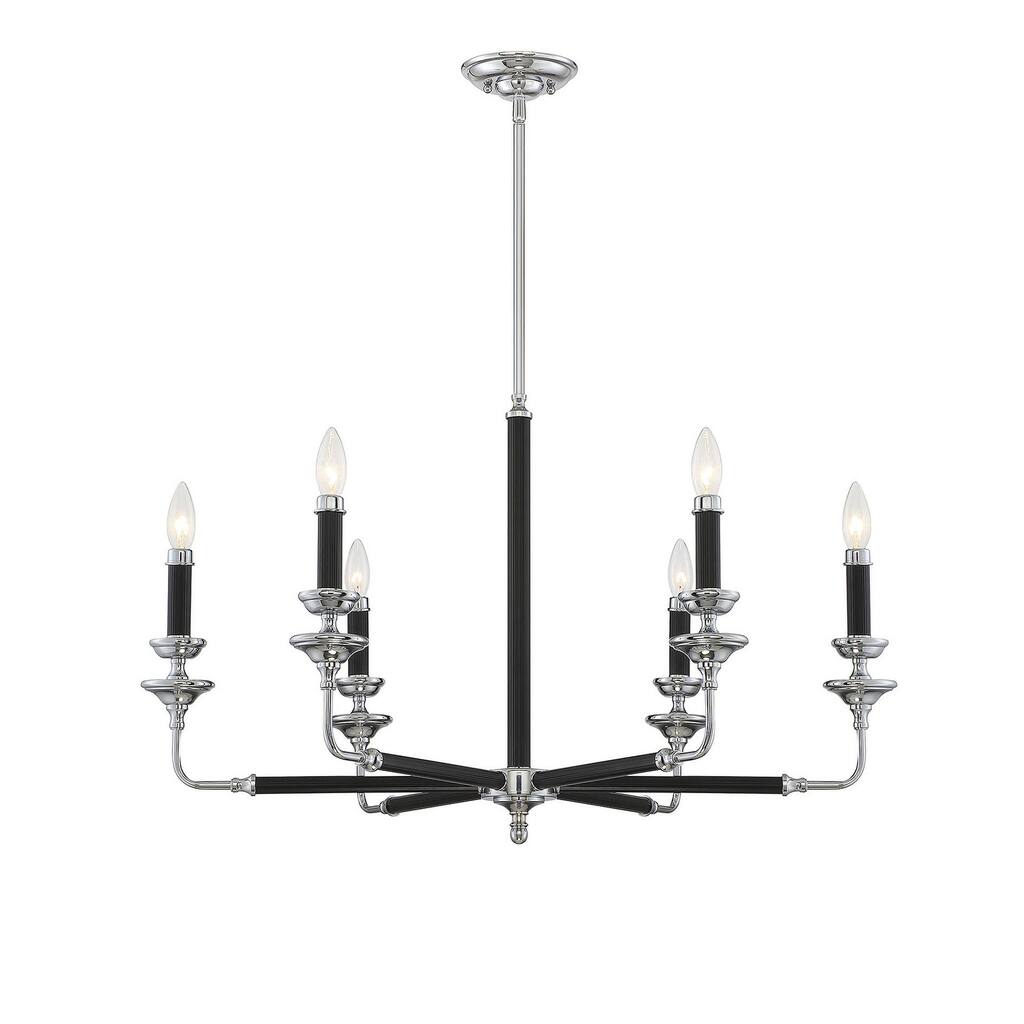 Giuseppe Lighting Six Light Chandelier Davidson Black & Chrome - Exact Size