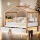 preview thumbnail 1 of 5, Full Size Wooden House Bed, Kids Bed Frame with 2 Drawers and Bookshelf Storage Space Walnut - Full