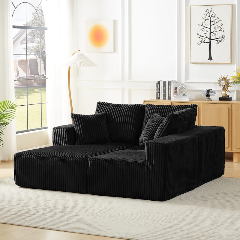 Corduroy Upholstery Cloud Modular Sectional Sofa with Chaise and Pillows, All-Foam Compression Design
