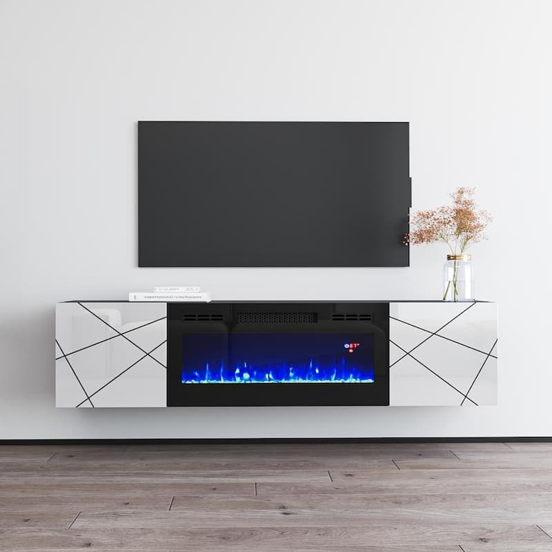 London BL-EF Electric Fireplace 63" TV Stand - Gray/White
