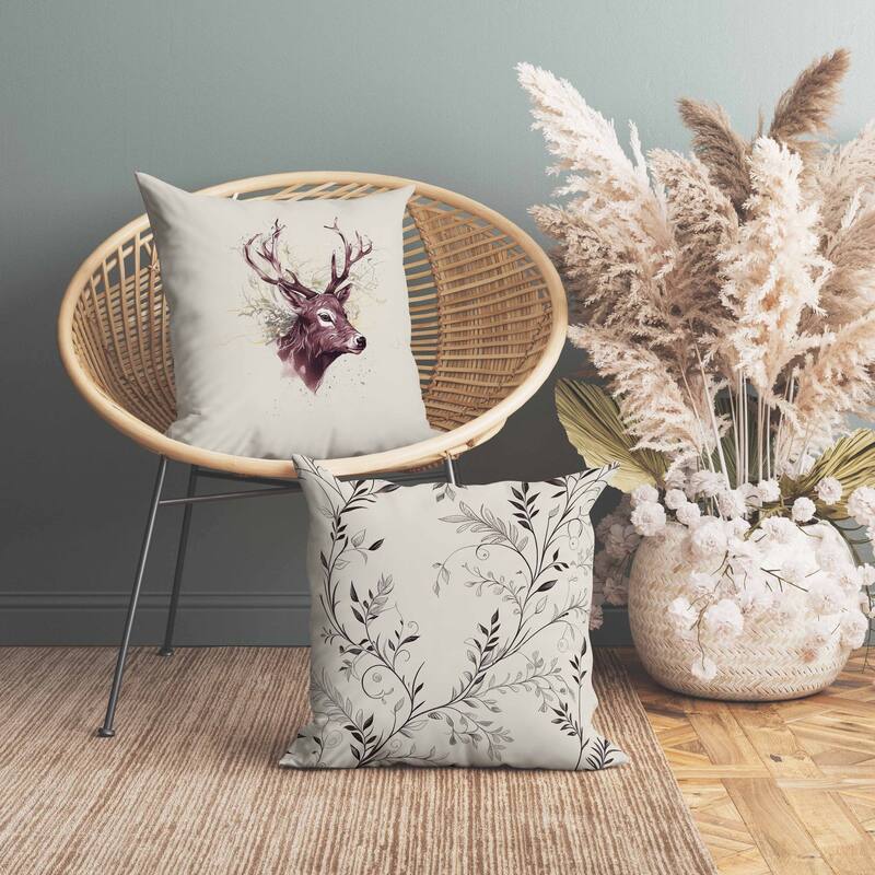 Leaf & Horn Harmony Faux Suede Reversible Throw Pillow Ivory and Copper