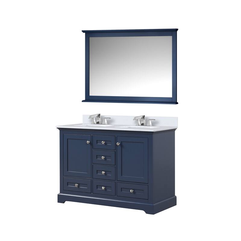 Dukes 48 in. W x 22 in. D White Double Bath Vanity, Cultured Marble Top, Faucet Set, 46 in. Mirror