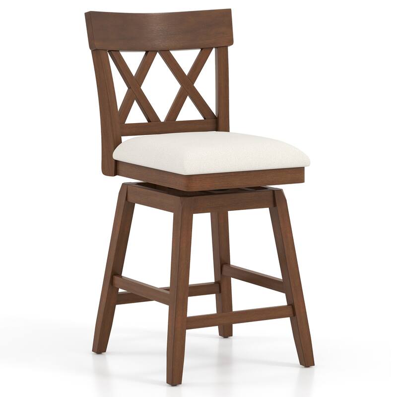Gymax 26'' Bar Stool Wooden Chair Set of 2 w/Contoured Backrest Swivel