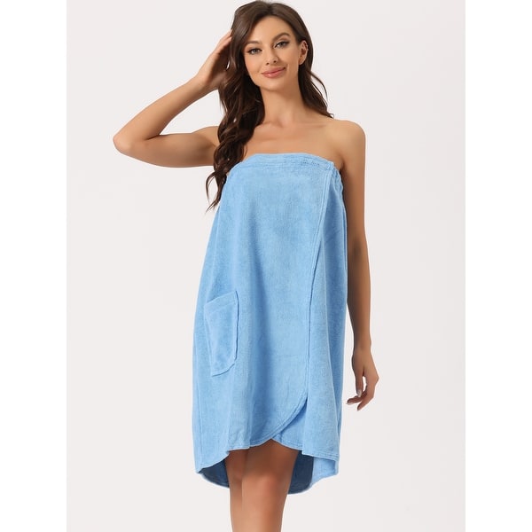 Womens Towel Wrap Robe Bathrobe Spa Towels with Shower Cap for Bath Gym - Blue - XL