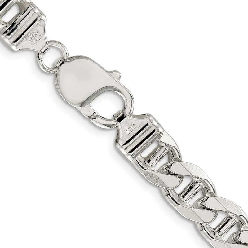 Curata 925 Sterling Silver Solid Polished 8.75mm Figaro Nautical Ship Mariner Anchor Chain Anklet 9 Inch Lobster Claw