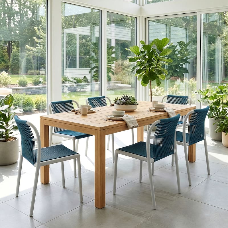 Set of 2 Belden Blue Woven Rope Fabric Dining Chair with Plastic Frame