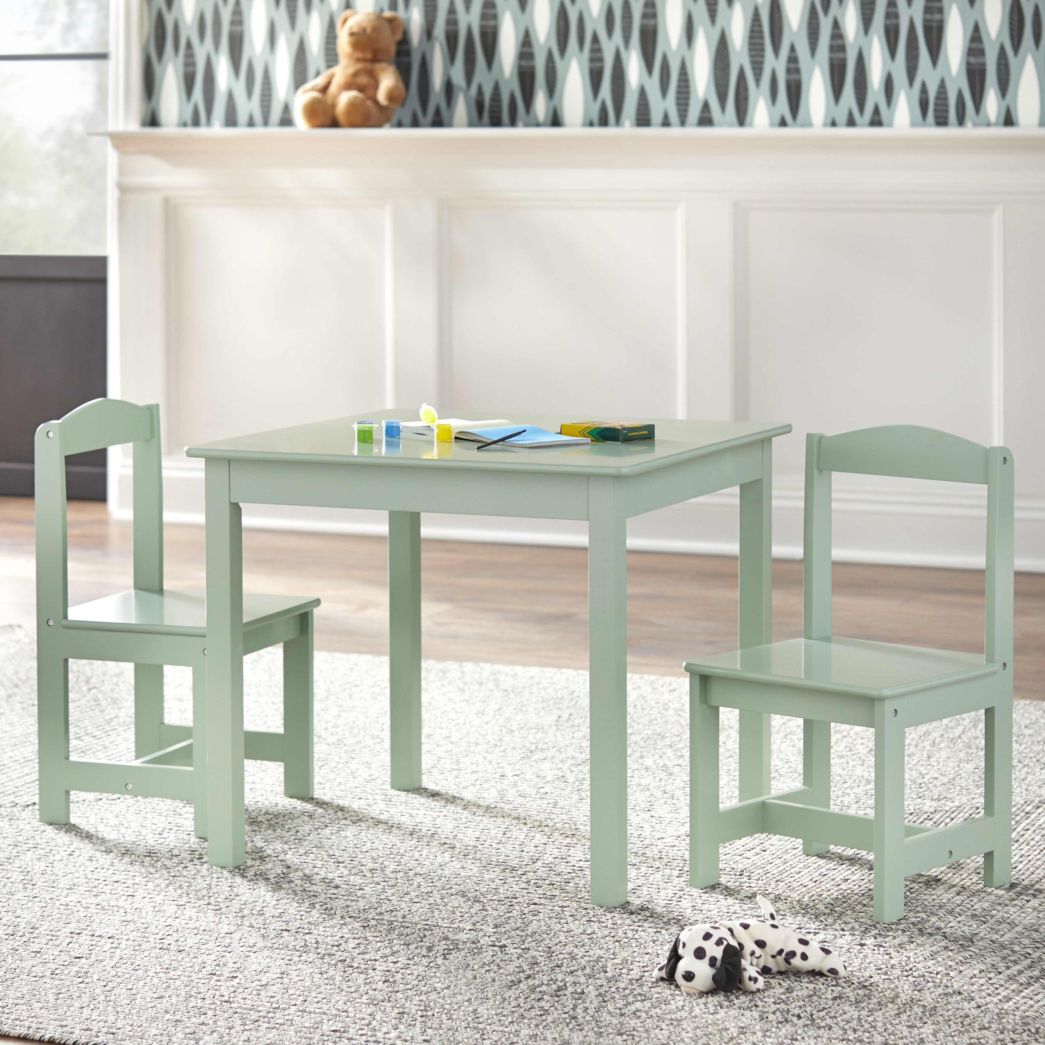 Hayden Child Kids Rectangle Engineered Wood Table and 2 Chairs Set Easy Clean Mint Green Bed Bath Beyond 36275955