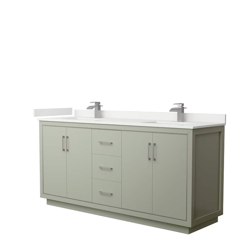 Icon 72-inch Double Vanity, Quartz Top - Light Green, Nickel Trim, White Quartz Top