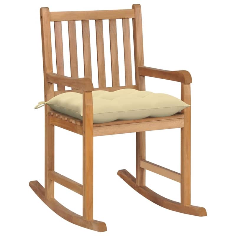 vidaXL Rocking Chair with Cream White Cushion Solid Teak Wood - 22.8" x 36.4" x 41.7"