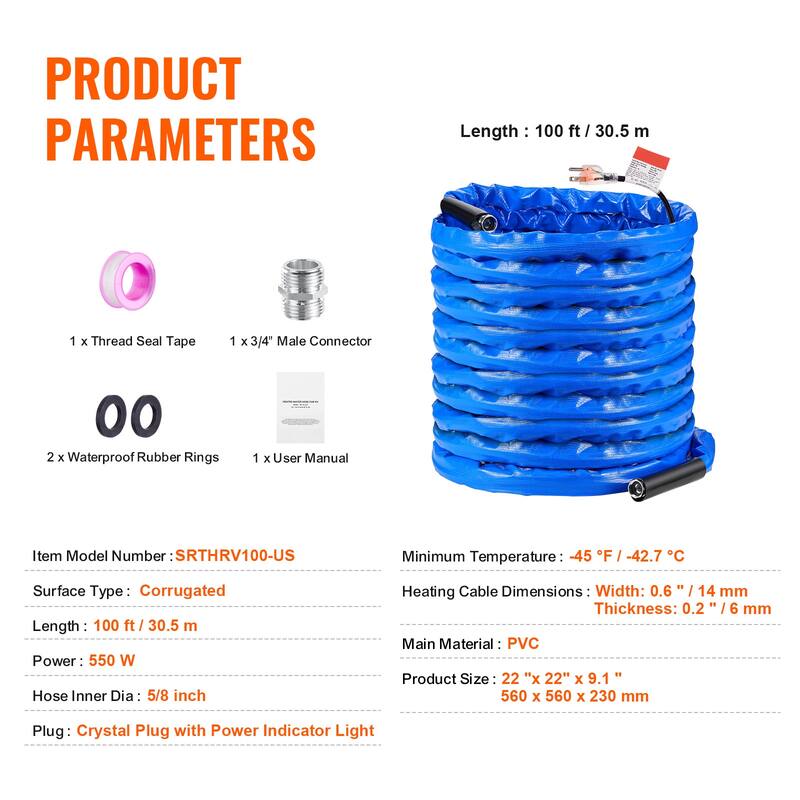 Heated Water Hose for RV, Heated Drinking Water Hose with Corrugated Cover Antifreeze to -45°F, Automatic Self-regulating