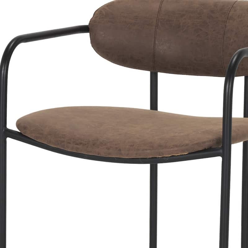 HomeRoots 27" Brown and Black Faux Leather and Metal Low Back Counter Height Bar Chair