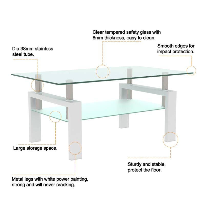 39"Rectangle Glass Coffee Table