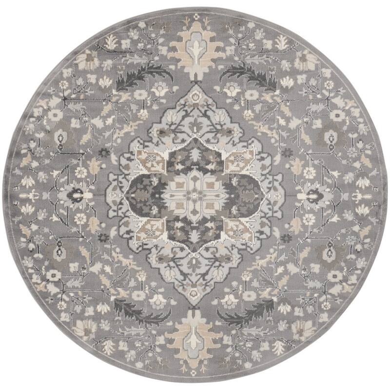Duyav Power Loomed Geometric Floral Non Skid Low Pile Area Rug By HomeRoots - 94' X '94' X '0.25