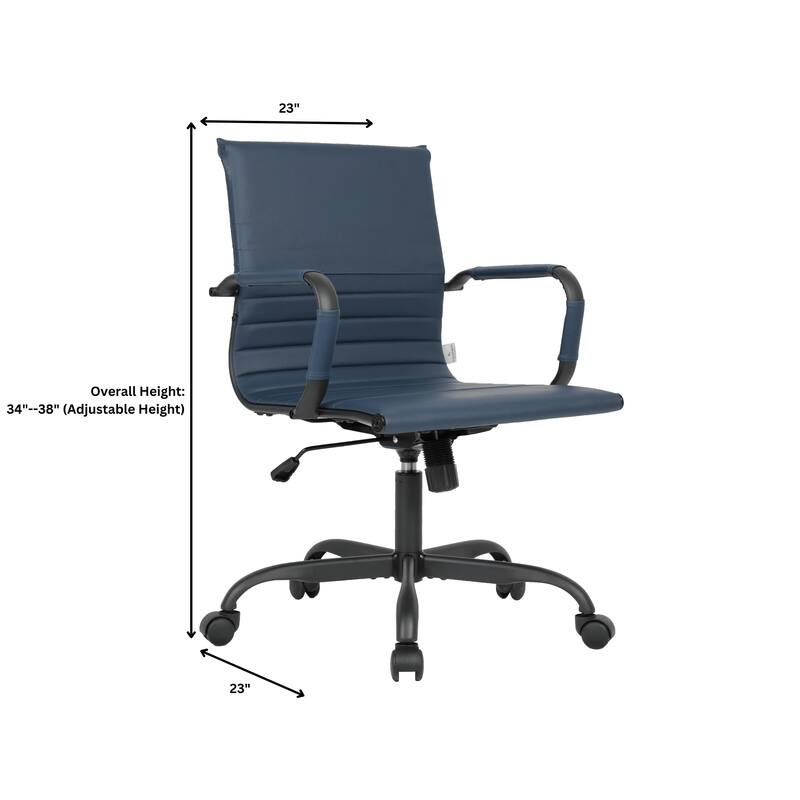 Harris Leather Mid-Back Adjustable Seat Height Office Desk Computer Swivel Chair in Black Metal Frame for Home Conference