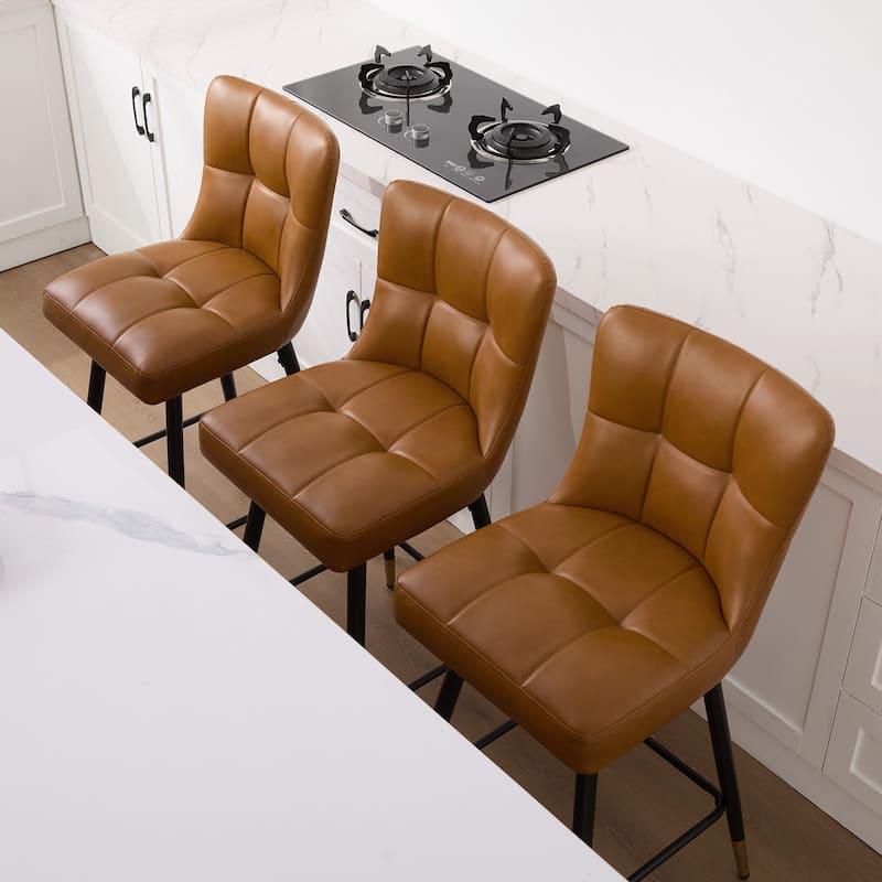 Faux Leather Swivel Counter Height Barstools Set of 2 with High Back - 38.98"H x 17.72"W x 21.26"D