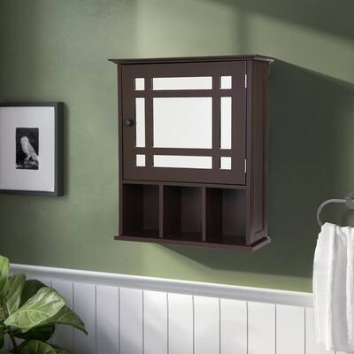 19.2 in. W x 24 in. H Espresso Brown Wood Surface Mount Medicine Cabinet with Mirror Door and Adjustable Shelf