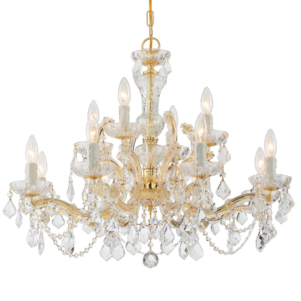 Maria Theresa 12 Light Swarovski Strass Crystal Gold Chandelier - 29'' W x 25.5'' H