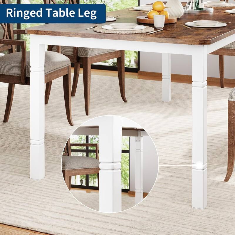 Farmhouse Dining Table for 6-8 People - Rustic Industrial Kitchen Table for Dining Room