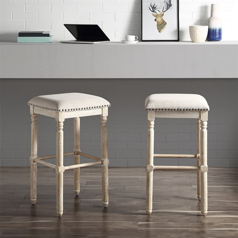 Wood Upholstered Bar Stools,Set of 2 - Tan
