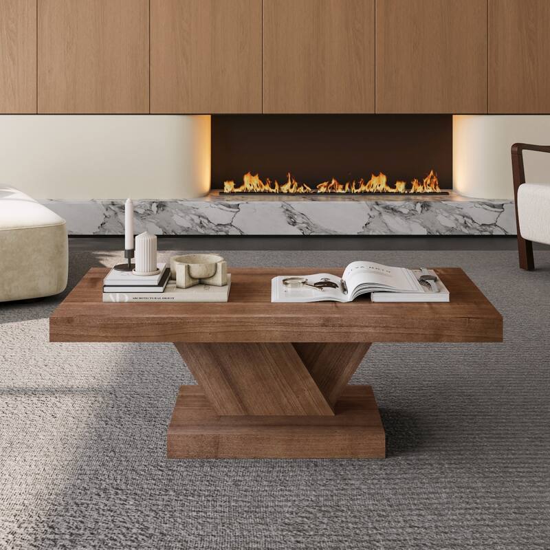 47" Modern Cross Leg Coffee Table, Sturdy X-Shape Design, Solid Wood Veneer, Large Living Room Center Table