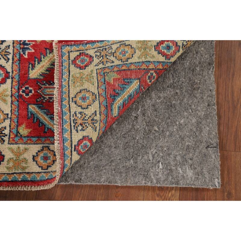 Red Geometric Kazak Oriental Accent Rug Hand-Knotted Wool Carpet - 2'0" x 2'10"