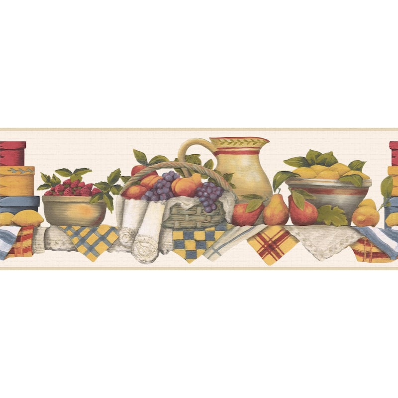 Yellow, Green, Red Fruit Baskets Peel and Stick Wallpaper Border 15 ft ...
