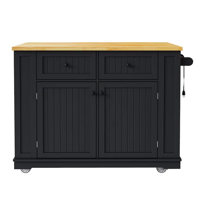 Kitchen Island with Storage and Drop Leaf, 48'' Large Rolling Kitchen Island Cart on Wheels, Portable Mobile Islands Wood Table