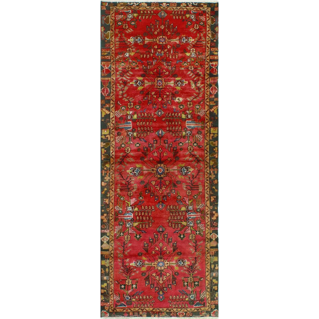 Fine Vintage Distressed Widad Red/Charcoal Runner - 3'6" x 9'8"