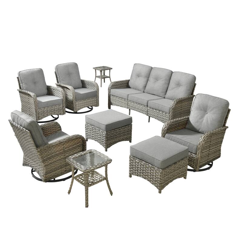 OVIOS 9-piece Patio Wicker Conversation Furniture Set