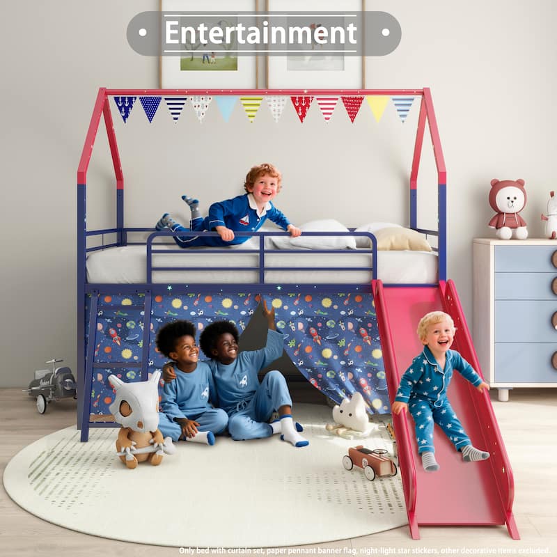 Kids' Twin Loft Bed with Slide, Safety Guardrails, and Superhero Color Options