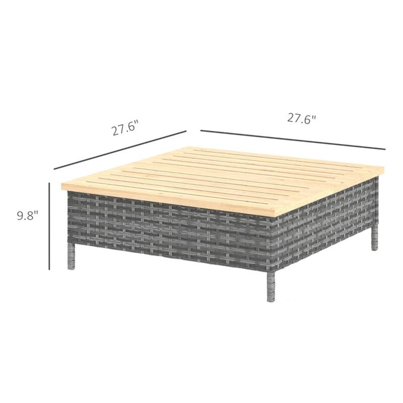 Grey Nature Wood Fir and Steel Rustic Patio End Table with PE Rattan - 27.6" L x 27.6" W x 9.8" H