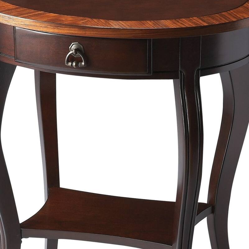 25 Inch Oval Wood Coffee Table with Drawer and Shelf Storage - 32” x 32” x 18”