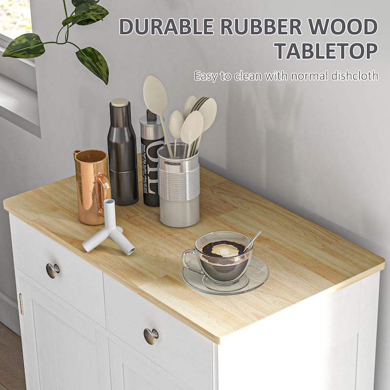 Sideboard with Solid Wood Countertop, Modern Kitchen Storage Cabinet, Coffee Bar Cabinet with 2 Drawers, Doors