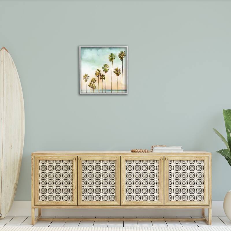 Stupell Tropical Beach Palm Trees Blue Green Sky Framed Wall Art, 12x12