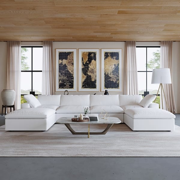 Ushape Linen Upholstered Sectional Sofa Multiple Cushions Modular