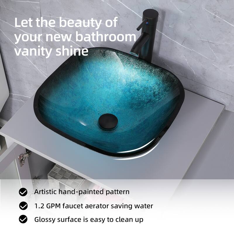 36" Bathroom Vanity Sink Gray Set with Side Cabinet Vessel Sink Mirror Faucet Combo