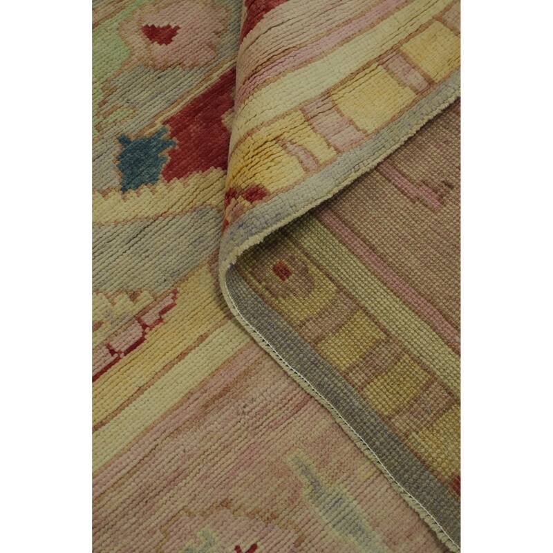 Vegetable Dye Wool Oushak Turkish Area Rug, Floral Geometric Carpet - 12' 6'' X 10' 2''