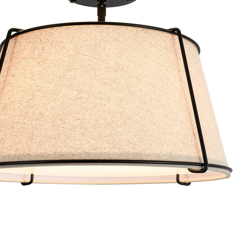 Brass 4-Light Wide Drum Linen Ceiling Light - 17in Mid-Century