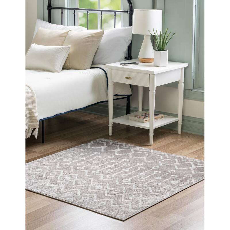 Contemporary Pico Collection Area Rug - 7'10" Square - Gray-Ivory