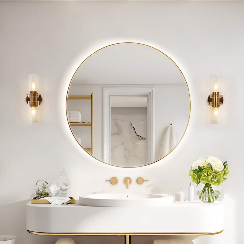 Modern Gold 2-Light Cylinder Wall Sconce Glass Bathroom Vanity Light - L 13.4'' x W 5.5''