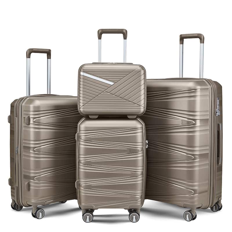Luggage Sets 4 Piece with Spinner Wheel, Hardside Suitcase Set with TSA Lock, Expandable Luggage for Men and Women Travel - Champagne