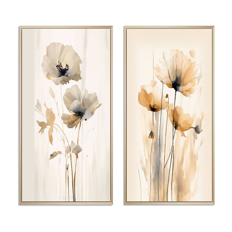 Designart "Vibrant Poppies" Floral Framed Wall Art Set Of 2 - White Wall Art Set Of 2