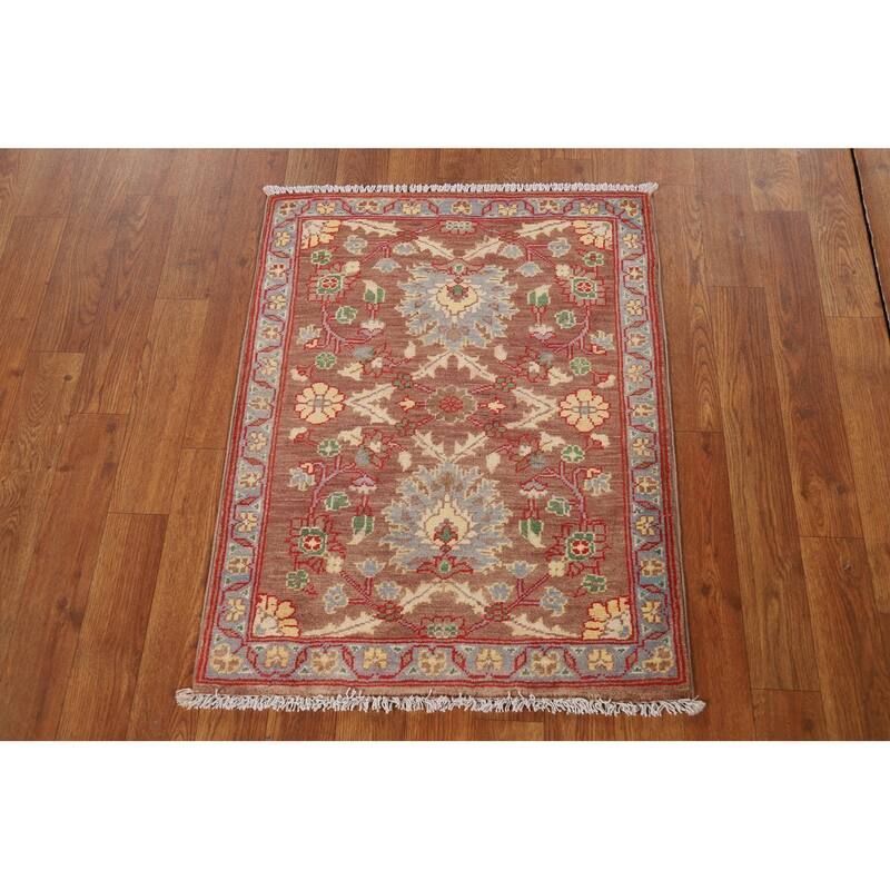Brown Floral Kazak Oriental Foyer Rug Handmade Wool Carpet - 2'0"x 3'0"