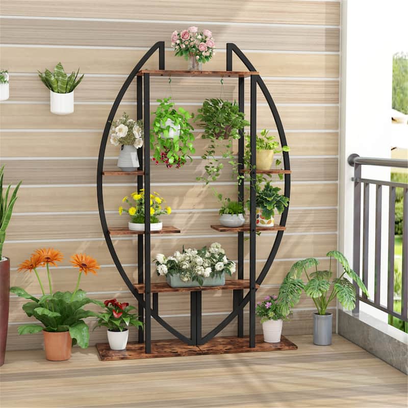 Wooden Plant Flower Display Stand 5-Tier Plant Stand Pack of 2 - Brown