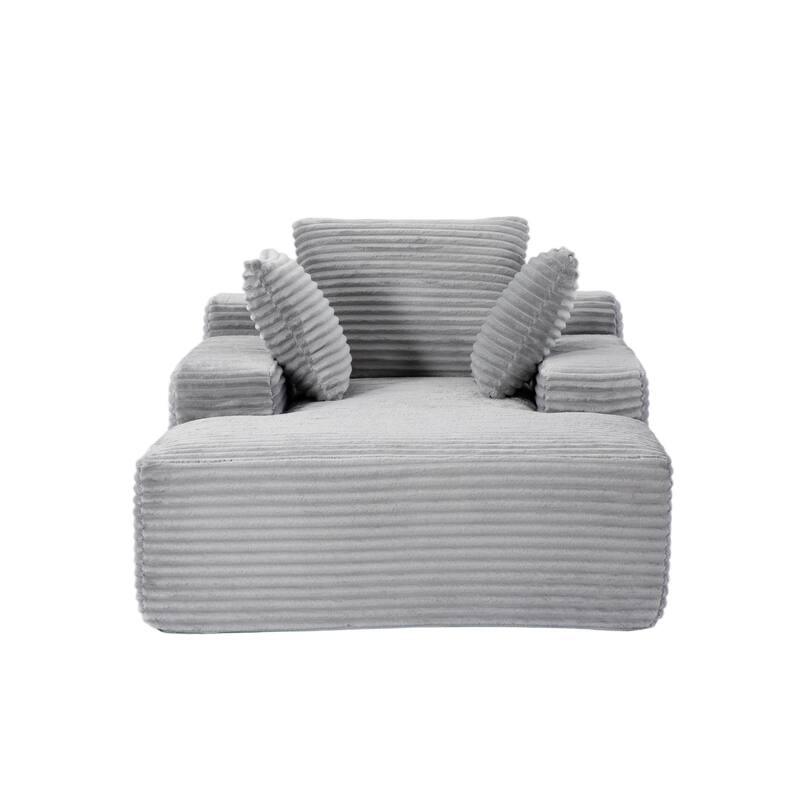 Oversized Chaise Lounge Chair, Corduroy Upholstered Sleeper Sofa Daybed, Grey, No Assembly Required