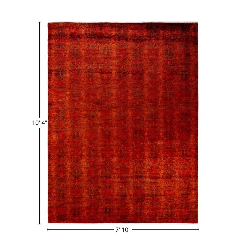 Overton Hand Knotted Wool Vintage Inspired Modern Contemporary Overdyed Orange Area Rug - 7' 10" x 10' 4"
