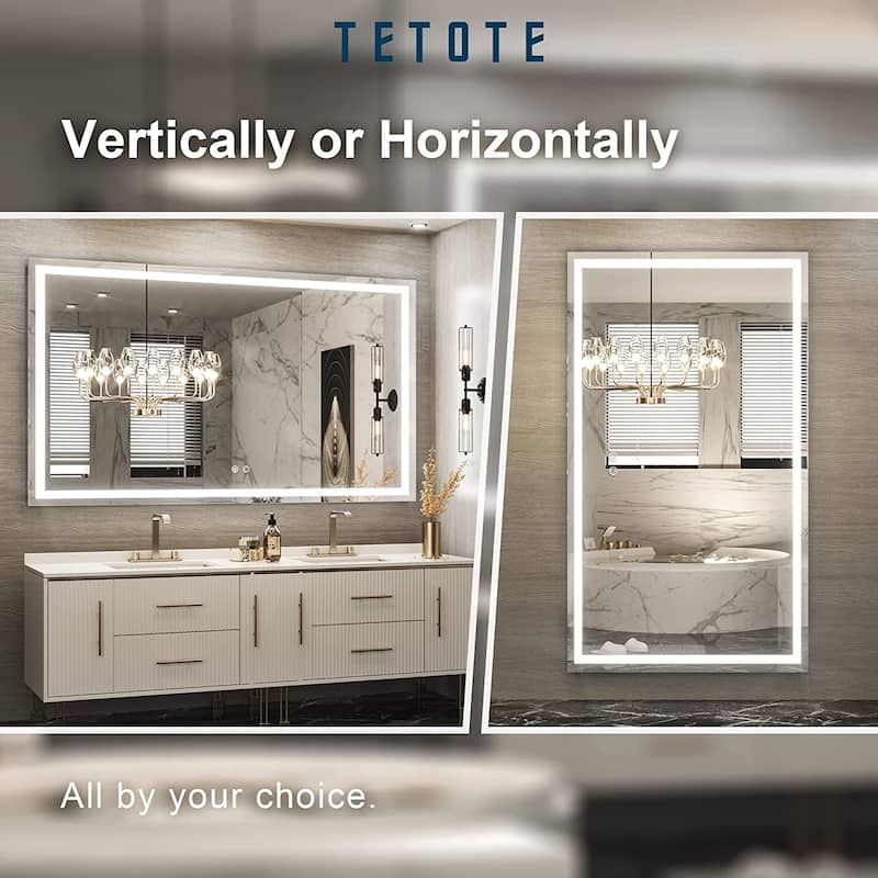 TETOTE LED Bathroom Vanity Wall Mirror, Dimmable and Anti-Fog