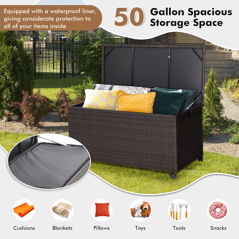 Costway 50 Gallon Patio Rattan Wicker Storage Deck Box Container - See Details