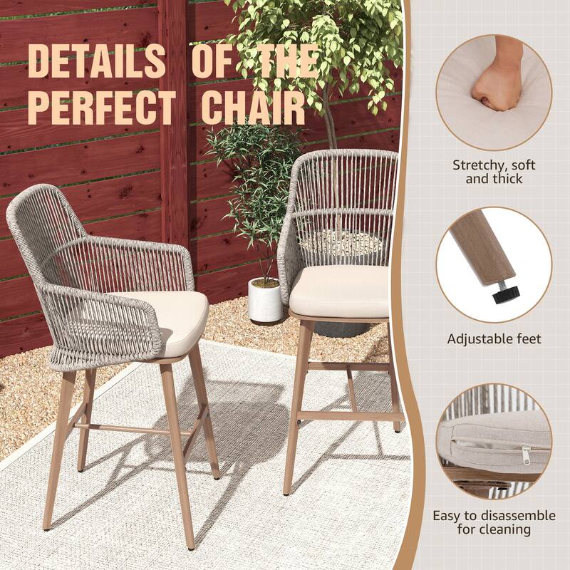 Outdoor 2-Piece Arm Barstool Chairs with Cushions