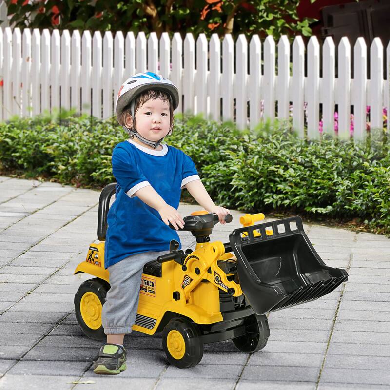 Pull Cart Kids Bulldozer,Sit and Scoot Construction Toy with Horn, Front Loader Shovel, for Sand and Snow, Ages 3 Years Old